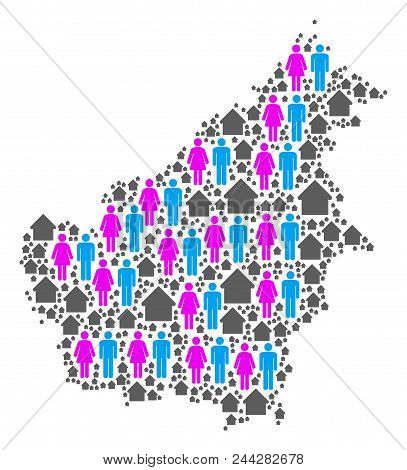 Population Borneo Island Map. Household Vector Concept Of Borneo Island Map Combined Of Randomized L