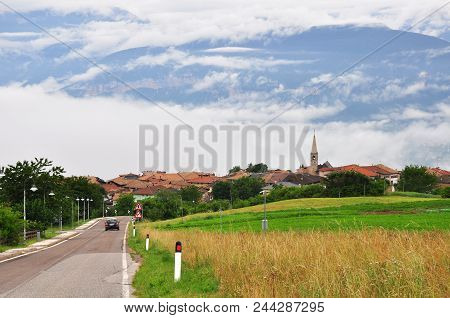 Car Going Away By The Country Road