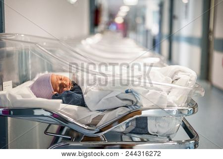 Newborn Baby In First Of Many Small Hospital Beds
