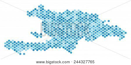 Blue Dotted Haiti And Dominican Republic Map. Vector Geographic Map In Cold Blue Color Tints On A Wh
