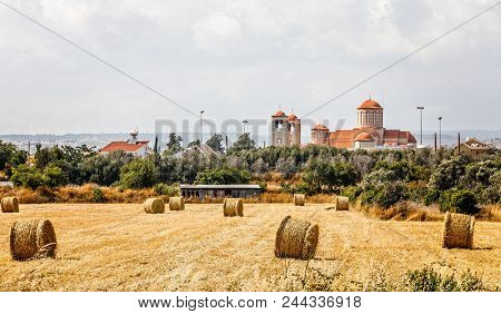 Agious Charalambos Church With Haystacks In The Foreground, Limassol, Cyprus