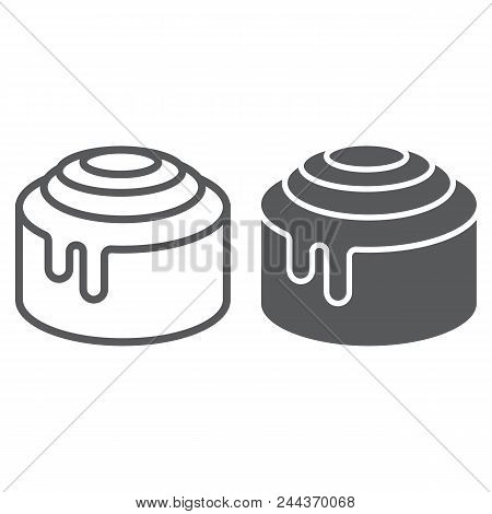 Cinnamon Bun Roll Line And Glyph Icon, Sweet And Tasty, Dessert Sign Vector Graphics, A Linear Patte