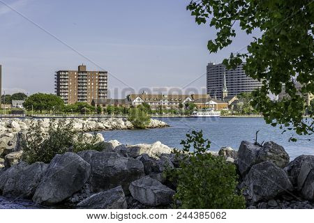 Looking Past The Break Wall To The Sarnia Skyline