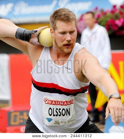 Stockholm, Sweden - July 29, 2015: Mats Olsson Competes In The Shot Put Competition, Stockholm Bauha