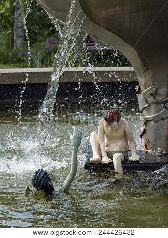 Bangor, Northern Ireland On 9th June 2018. An Image Of The Water Fountain At Bangor Walled Gardens.