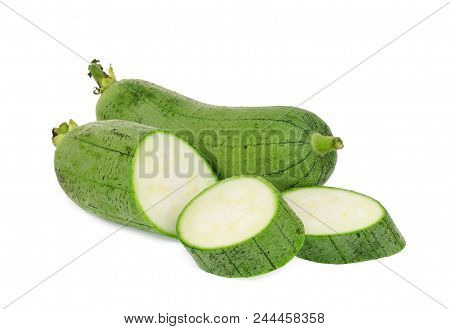 Fresh Green Sponge Gourd Or Luffa With Slice Isolated On White Background