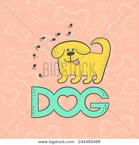 Vector Cute Dog Funny Caricature Animal Cartoon Character. Contour Flat Card Bright Pet Isolated Col