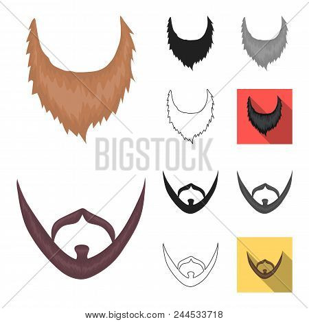 Mustache And Beard, Hairstyles Cartoon, Black, Flat, Monochrome, Outline Icons In Set Collection For