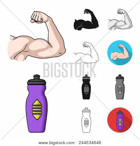 Fitness And Attributes Cartoon, Black, Flat, Monochrome, Outline Icons In Set Collection For Design.
