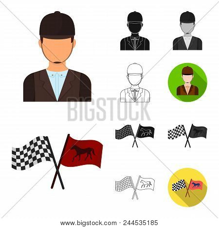 Hippodrome And Horse Cartoon, Black, Flat, Monochrome, Outline Icons In Set Collection For Design. H