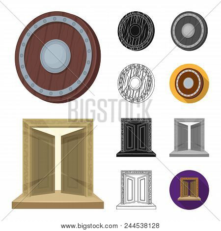 Vikings And Attributes Cartoon, Black, Flat, Monochrome, Outline Icons In Set Collection For Design.
