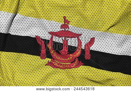 Brunei Darussalam Flag Printed On A Polyester Nylon Sportswear Mesh Fabric With Some Folds