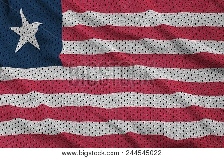 Liberia Flag Printed On A Polyester Nylon Sportswear Mesh Fabric With Some Folds