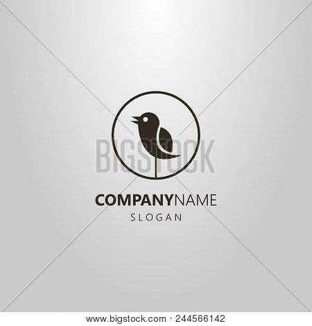 Black And White Simple Vector Logo Of An Abstract Singing Bird In A Round Frame