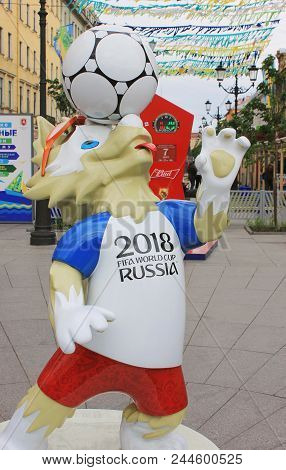 St. Petersburg, Russia - June 18, 2018: Zabivaka Official Mascot Of Fifa 2018 World Cup In Russia. S