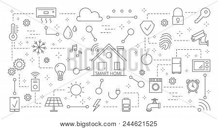 Smart Home Icons Set On White Background.