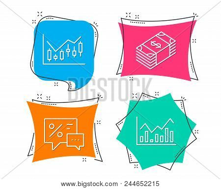 Set Of Financial Diagram, Usd Currency And Discounts Icons. Infochart Sign. Candlestick Chart, Buyin