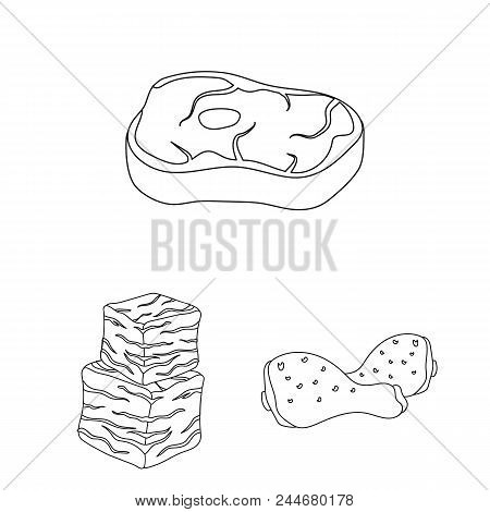 Different Meat Outline Icons In Set Collection For Design. Meat Product Vector Symbol Stock  Illustr