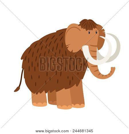 Cartoon Mammoth. Vector Fossil Prehistoric Woolly Elephant With Tusks Isolated On White Background