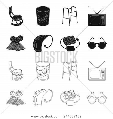 Lottery, Hearing Aid, Tonometer, Glasses.old Age Set Collection Icons In Black, Outline Style Vector