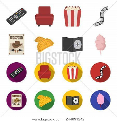 Western Cinema, Tickets, Sweet Cotton Wool, Film On Dvd.filmy And Cinema Set Collection Icons In Car