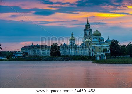 The Nilo-stolobensky Monastery At Sunset. The Nilo-stolobensky Monastery Is Located In The Tver Regi