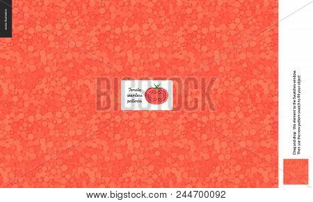 Food Patterns, Summer - Vegetable, Tomato Texture, Small Half Of Tomato Image In The Center - A Seam