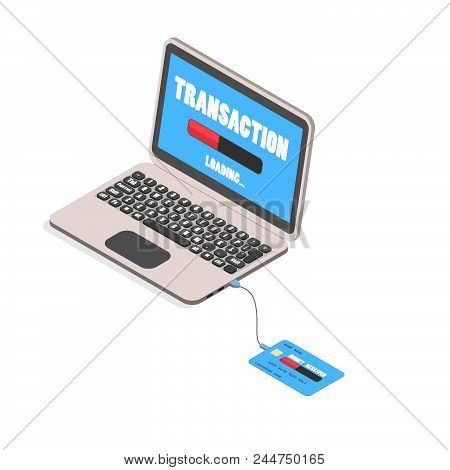 A Credit Card Connected To A Laptop To Transfer Money With The Help Of The Usb.