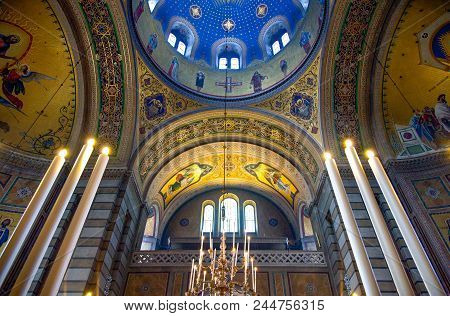 Trieste, Italy - August 8, 2010:  The Interior Of The Serbian Orthodox Church Of St. Spiridione
