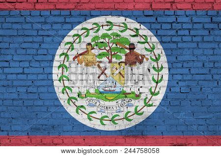 Belize Flag Is Painted Onto An Old Brick Wall