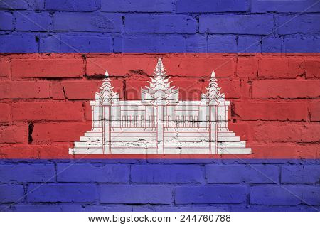 Cambodia Flag Is Painted Onto An Old Brick Wall