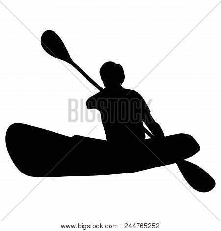 Persons On A Kayak Boat (isolated Silhouette)
