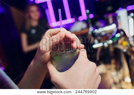 Bartender Hand Prepares A One Cocktail Ice