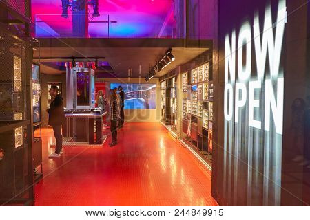 MILAN, ITALY - CIRCA NOVEMBER, 2017: interior shot of Ray-Ban shop in Milan. Ray-Ban is a brand of sunglasses and eyeglasses.