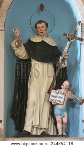 KORCULA, CROATIA - MARCH 20: Saint Doninic, statue on the altar of Saint Dominic in the church of Saint Nicholas in Korcula, Korcula island, Croatia, on March 20, 2017.