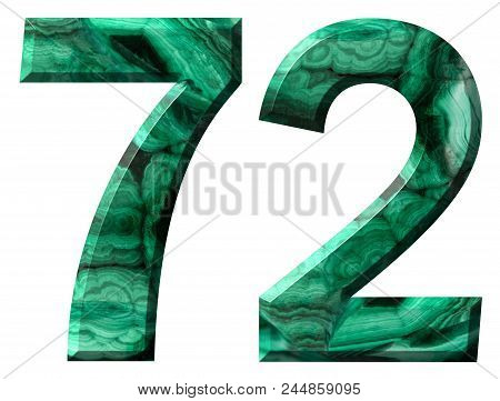 Arabic Numeral 72, Seventy Two, From Natural Green Malachite, Isolated On White Background