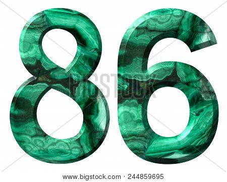 Arabic Numeral 86, Eighty Six, From Natural Green Malachite, Isolated On White Background