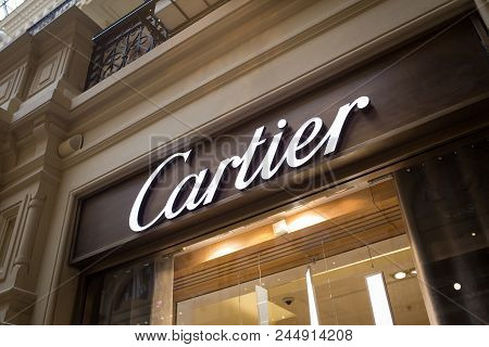 Moscow, Russia - May 18, 2018: Signboard Of The Cartier Shop