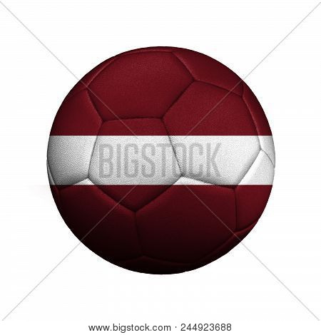 The Flag Of Latvia Is Depicted On A Soccer Ball, The Ball Is Close Up Isolated On A White Background