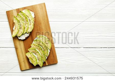 Healthy Nutritious Vegan Snack Full Of Protein & Complex Carbs. Avocado Toast Sandwich With Sesame S