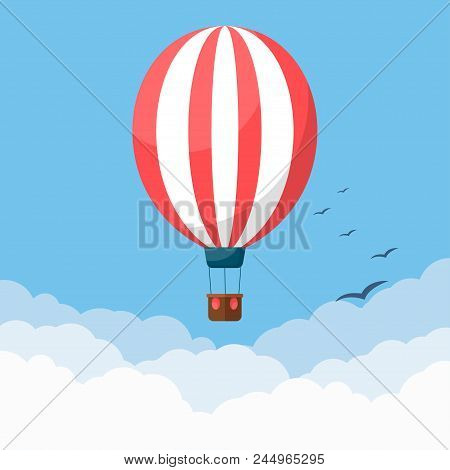 Hot Air In The Sky. Clouds. Balloon. He Is Flying. For Your Design.  An Object. Icon.