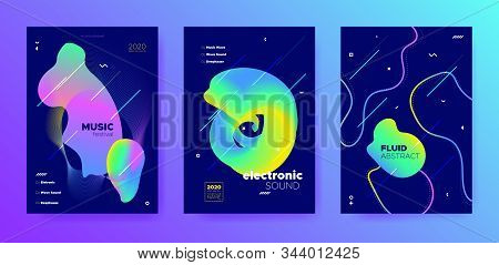 Purple Music Poster. Minimal Layout. Electro Festival. Trendy 3d Flow Movement. Neon Music Flyer. Mi