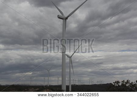 Brotas De Macaubas, Bahia / Brazil - August 5, 2014: Wind Farm Formed By Wind Turbines For Power Gen