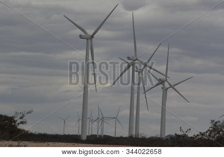 Brotas De Macaubas, Bahia / Brazil - August 5, 2014: Wind Farm Formed By Wind Turbines For Power Gen