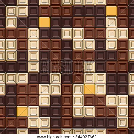 Seamless Pattern Of Chocolate Cubes, Sweets, Tiles. Colored Vector Background.
