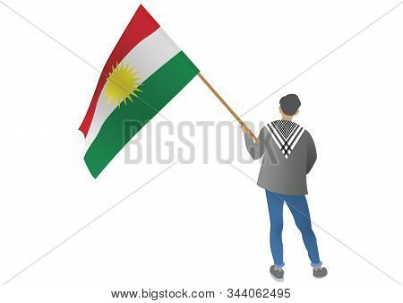 Illustration Of A Young Man Holding A Kurdistan Flag