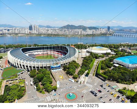 Aerial View Seoul Olympic Park, South Korea. The Stadiums Are Built For The 1988 Summer Olympics And