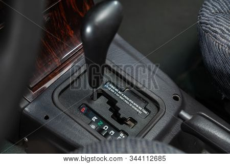 Novosibirsk, Russia - November 01, 2019:  Ssangyong Korando ,  Close Up Of The Manual Gearbox Transm