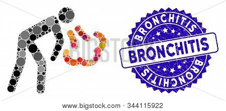 Collage Cough Icon And Corroded Stamp Seal With Bronchitis Text. Mosaic Vector Is Designed With Coug