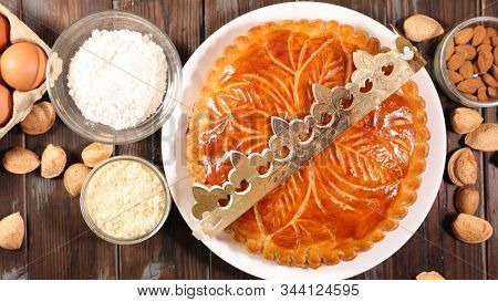 epiphany cake with crown and ingredient- top view